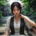 编辑陈雅琳的职业照，女性，长发，图书馆背景，文艺气质